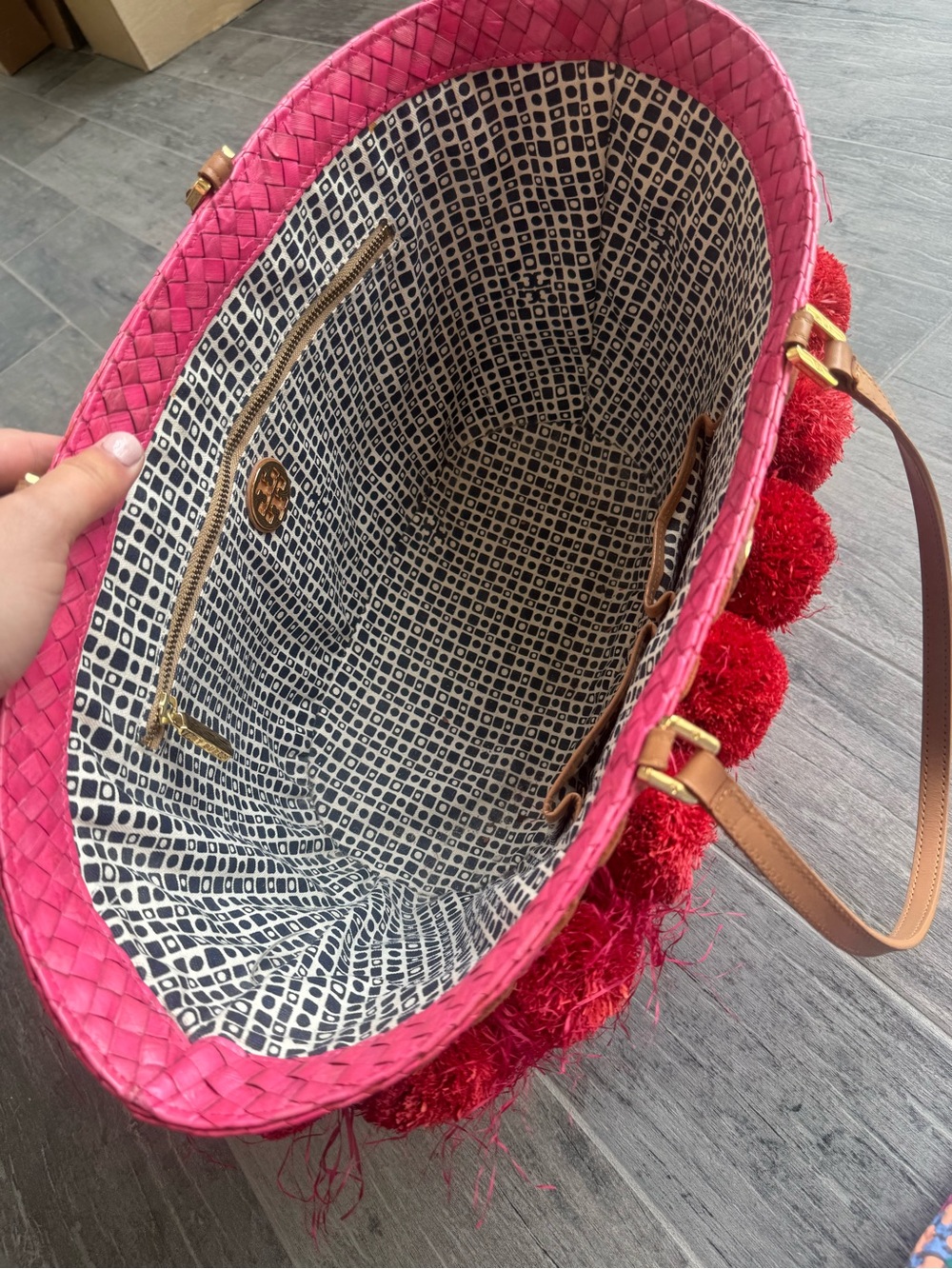 Tory Burch Handwoven Nora Bucket Tote in Red and Pink - Picture 8 of 16